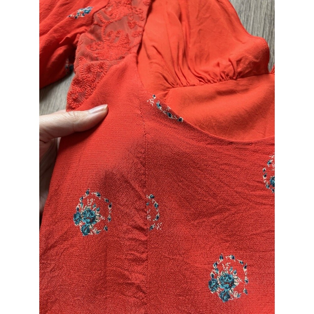 Free People Mockingbird Dress 6 Backless Mini Orange Red Lace Flirty Floral Boho - Picture 10 of 16